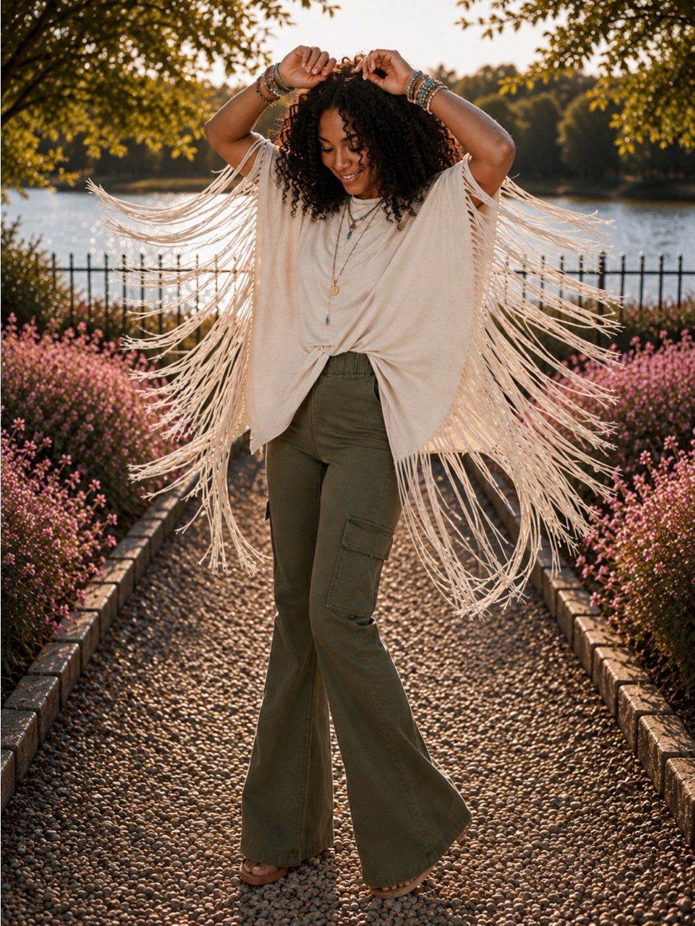 Showstopper Fringe Poncho Top | Boho Western Festival Oversized Tunic - Picture 7 of 12